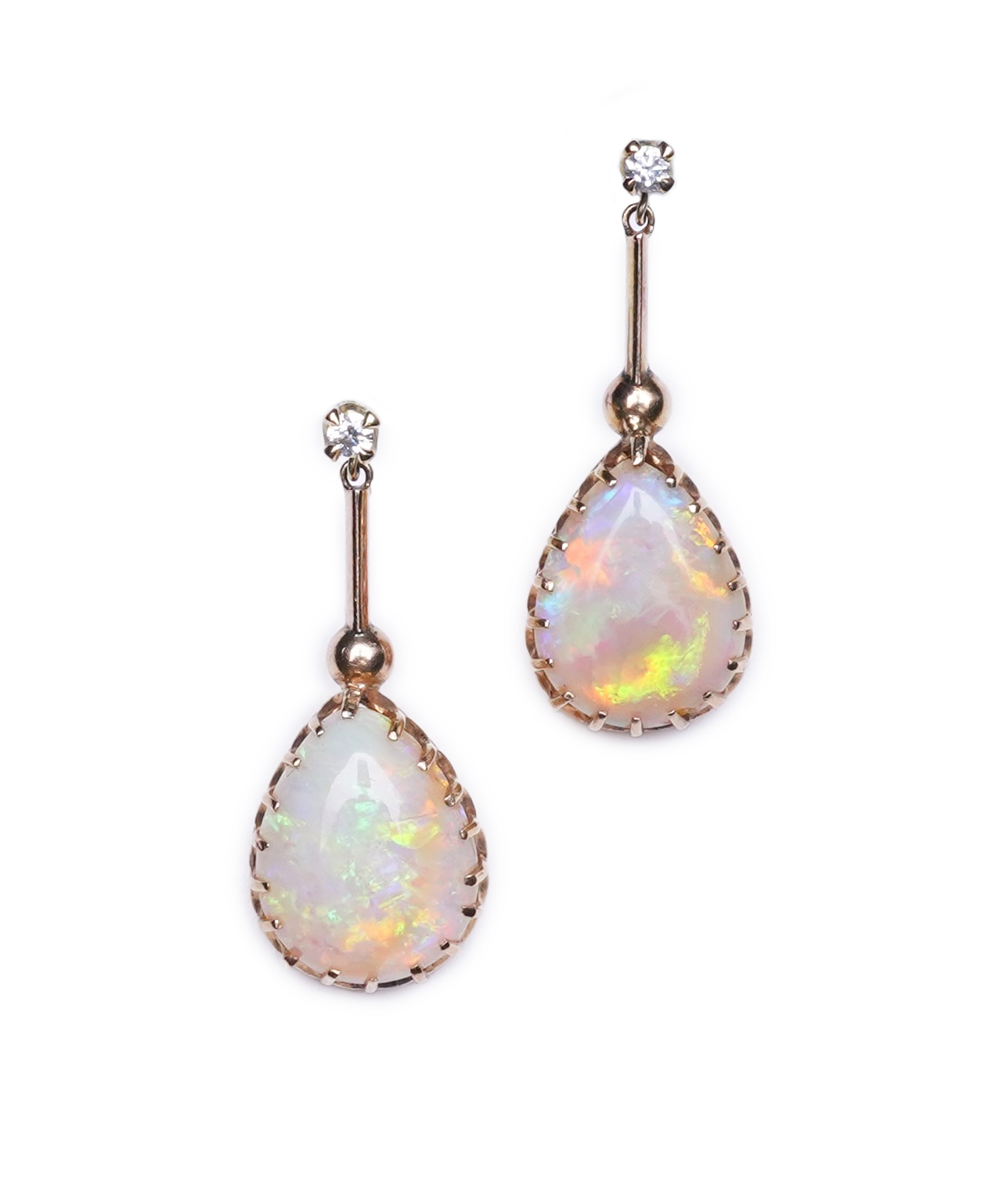 A pair of opal and diamond earrings